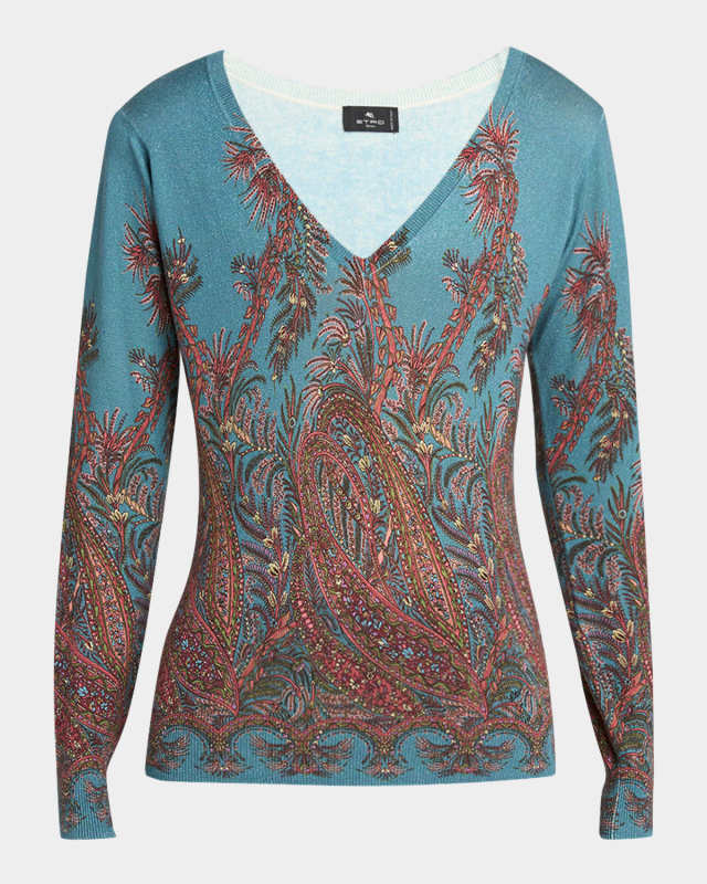 Midnight Dream Printed V-Neck Sweater